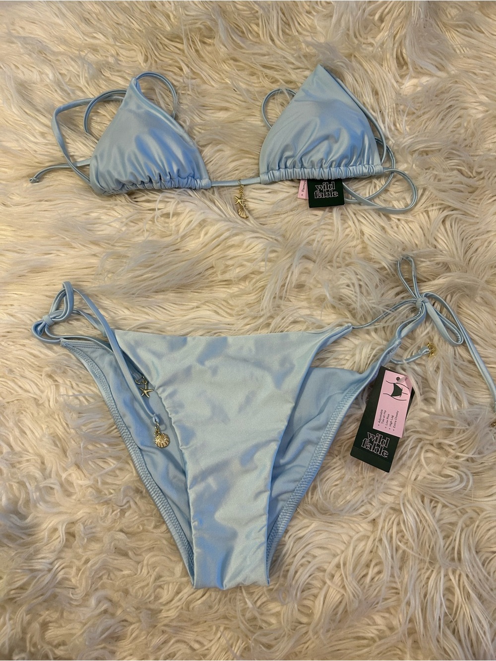 wild fable pale blue tie-side triangle bikini set